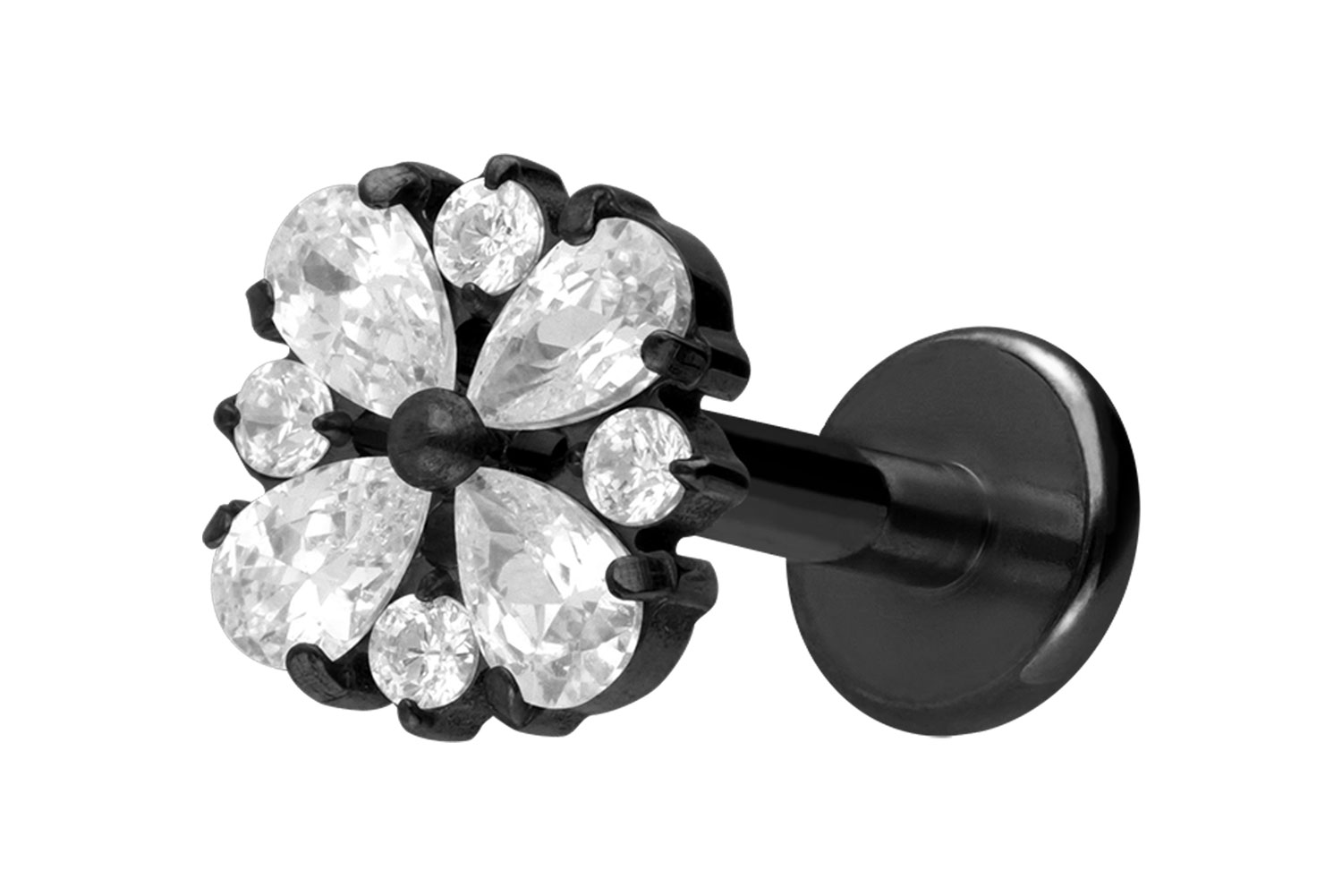 Titan Labret Piercing mit Innengewinde KRISTALLORNAMENT